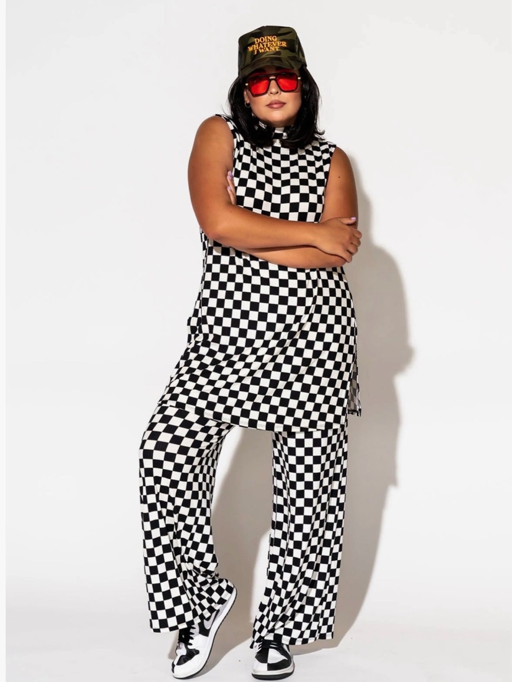 Dressed in LALA Black & White Checker Wide-Leg Pants